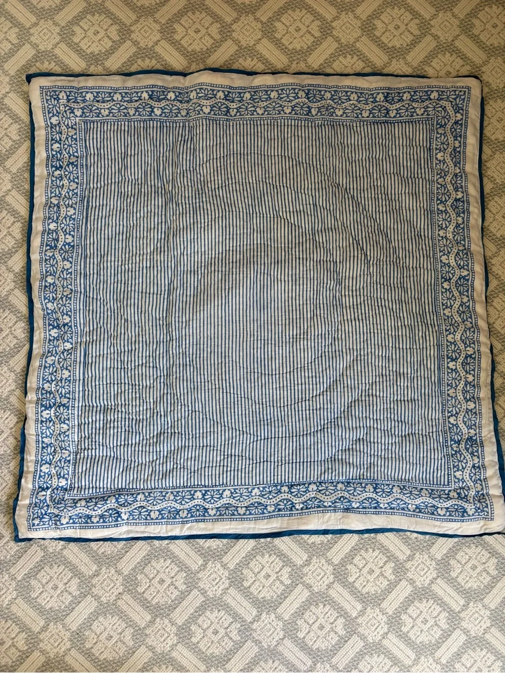 J.Crew x SZ Blue and Green Heart Print Square Baby Blanket Quilt